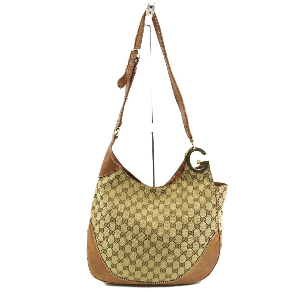 GUCCI Charlotte Shoulder Bag GG Canvas Leather Beige Strap